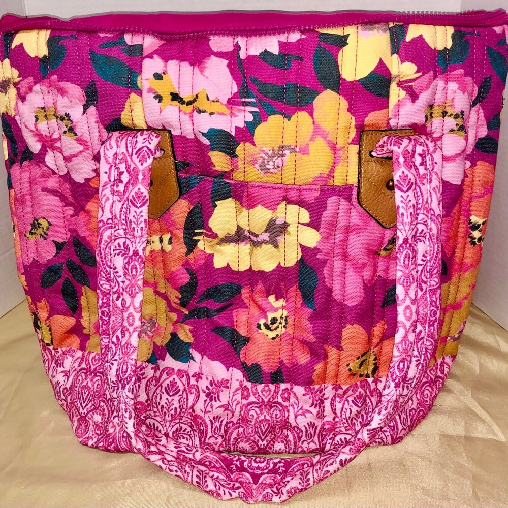 Pioneer Woman Pink Travel Bag Tote Floral Fashion Accessories Yellow Flower New - Picture 4 of 11